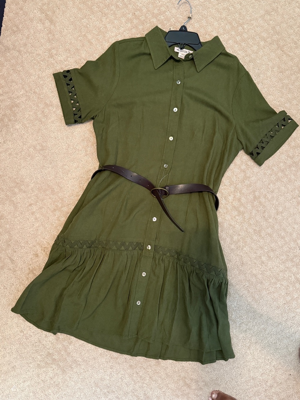 Nanette Lepore Olive Green Button-Down Mini Dress with Cutout Trim
